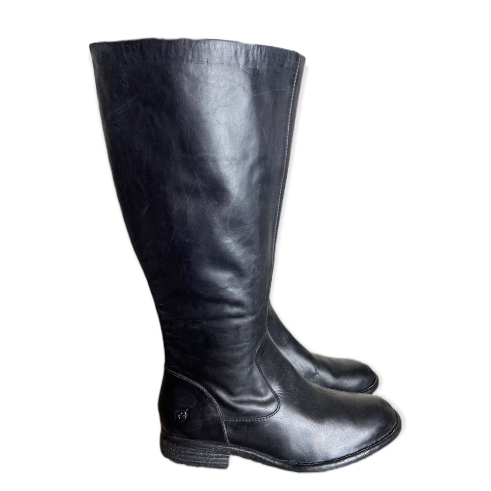 Born North Black Leather Knee-High Riding Dress Boots Size 6.5M Wide Calf